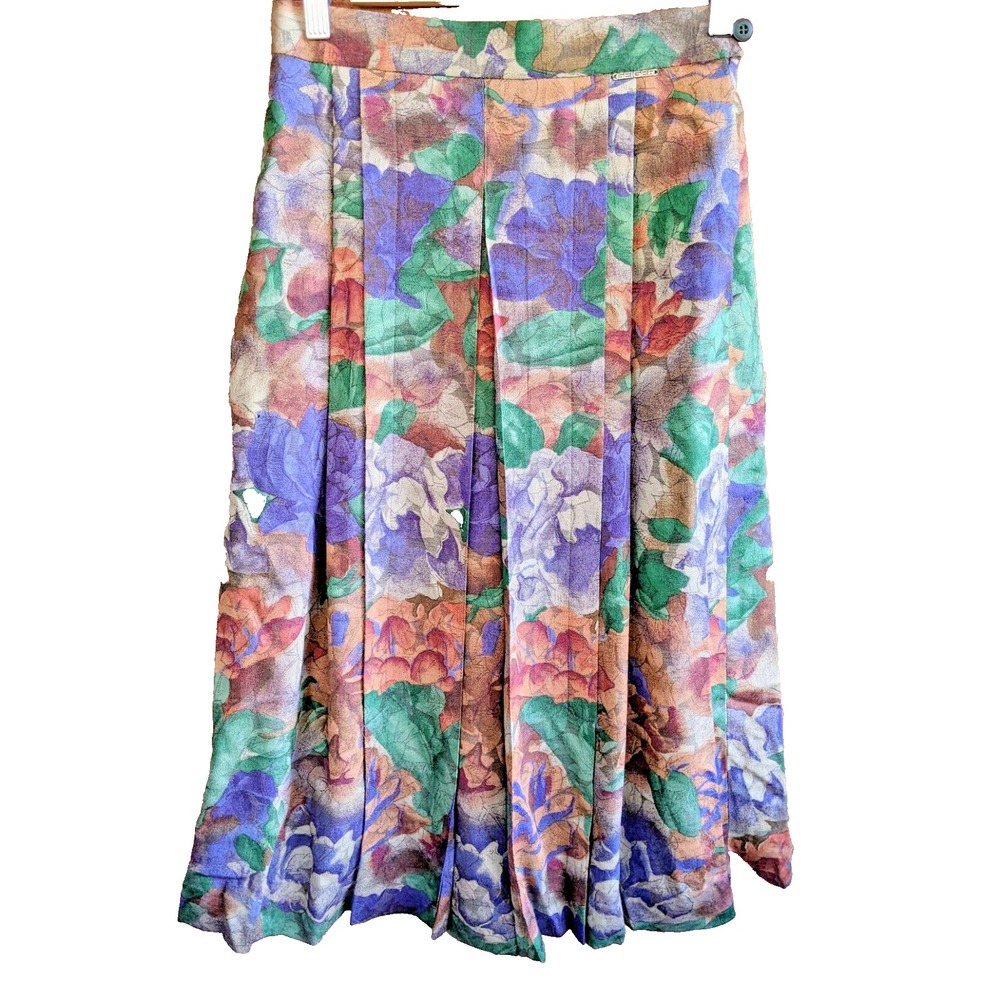 Vintage Geiger Skirt Austria Colorful Floral Wool Blend Sz 36 Small Cottagecore
